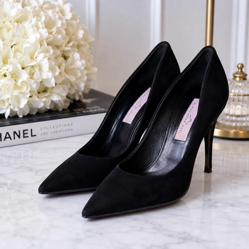 Alexandra Neel Black Suede Pointed Toe Stiletto Pumps Italy 39.5/ US 9.5 Capsule